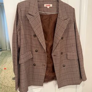 Mazik Brown Plaid Double-Breasted Blazer